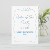 blaue Bogen Frau der Party Name Datum spanische Gr Einladung (Stehend Vorderseite)