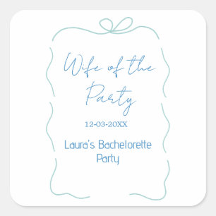 blaue Bogen Frau der Party Name Datum spanische Gr Quadratischer Aufkleber