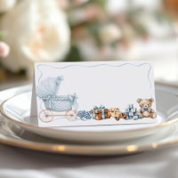Blaue Bogen-Kinderwagen-Baby-Shower-Termin-Karte