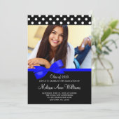 Blaue Bogen-Polka-Punkt-Foto-Abschluss-Mitteilung Einladung (Stehend Vorderseite)