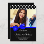 Blaue Bogen-Polka-Punkt-Foto-Abschluss-Mitteilung Einladung (Vorne/Hinten)