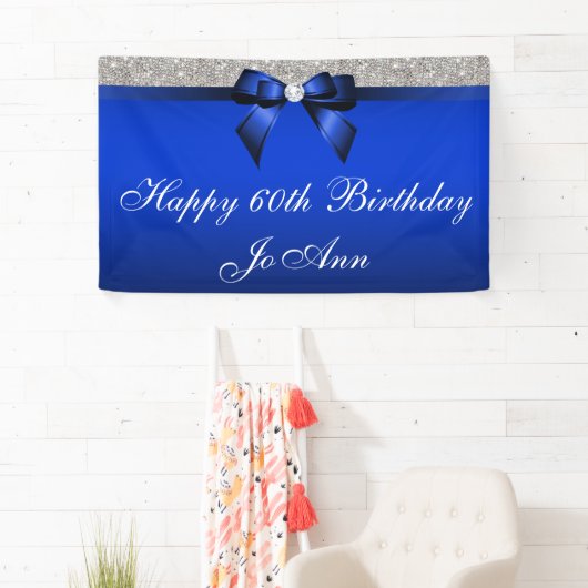 Blaue Bogen-Silbersequins-personalisierter Banner (Insitu)