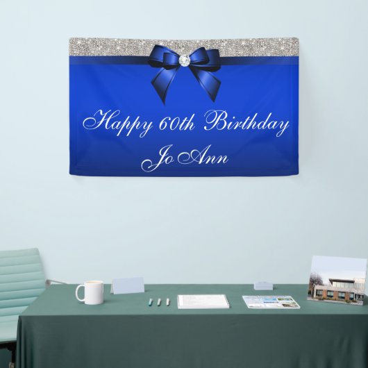 Blaue Bogen-Silbersequins-personalisierter Banner (Messeveranstaltung)