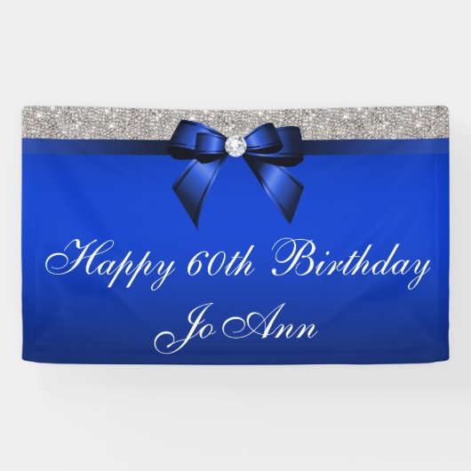 Blaue Bogen-Silbersequins-personalisierter Banner (Horizontal)