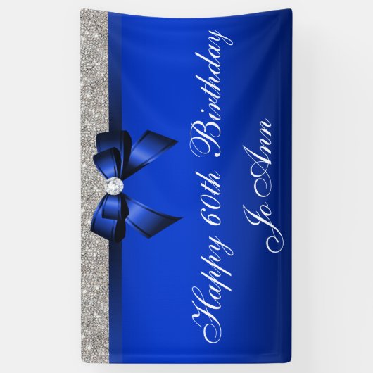 Blaue Bogen-Silbersequins-personalisierter Banner (Vertikal)