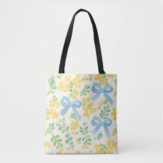 Blaue Bogen und gelbes florales Kernmuster Tasche (Vorderseite)