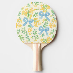 Blaue Bogen und gelbes florales Kernmuster Tischtennis Schläger