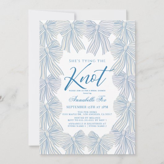 Blaue Bögen verbinden das Brautparty des Knotens Einladung (Vorderseite)