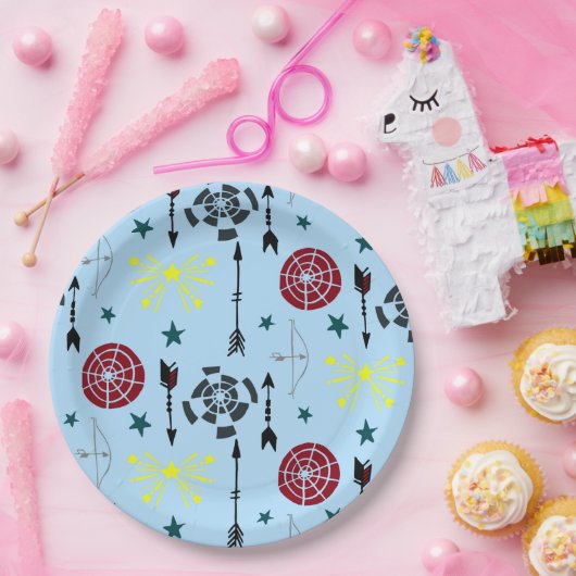 Blaue Bogenbäume Pfeile und Ziele Pappteller (Party)