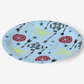 Blaue Bogenbäume Pfeile und Ziele Pappteller (Schrägansicht)