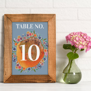 Blaue Boheme-Garten Boho-Wildblumen-Hochzeit Tischnummer