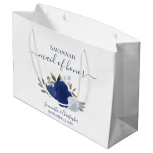 Blaue Boho-Aquarell-Rosen Hochzeitsbrautjungfer Große Geschenktüte