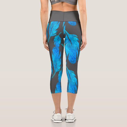Blaue Boho Aquarellkunst Capri Leggings (Rückseite)