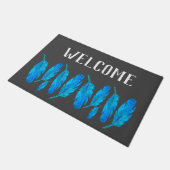 Blaue Boho Aquarellkunst Fußmatte (Schrägansicht)