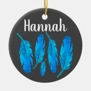 Blaue Boho Aquarellkunst Keramik Ornament