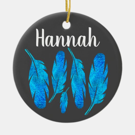 Blaue Boho Aquarellkunst Keramik Ornament (Vorne)