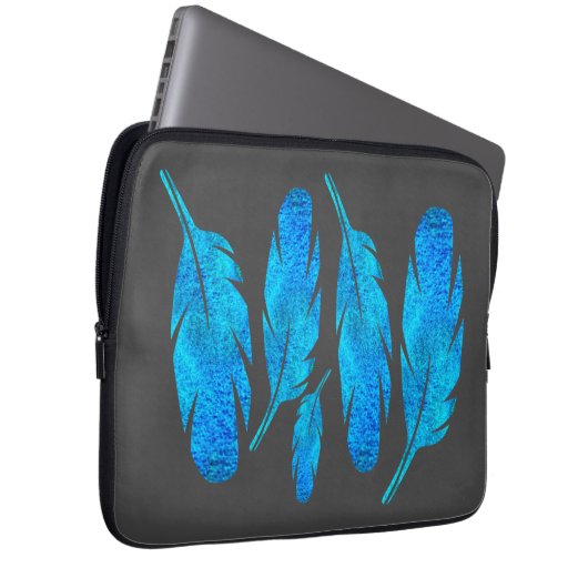 Blaue Boho Aquarellkunst Laptopschutzhülle (Vorne Rechts)