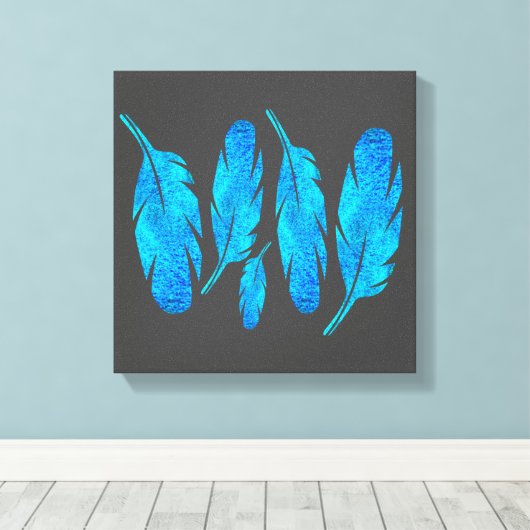 Blaue Boho Aquarellkunst Leinwanddruck (Insitu (Holzboden))