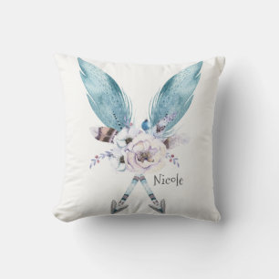 Blaue Boho-Boheme-Chic-Pfeile Feder Floral Kissen