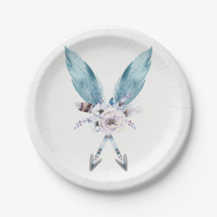 Blaue Boho Boheme Pfeile Feder Blumen Party Pappteller