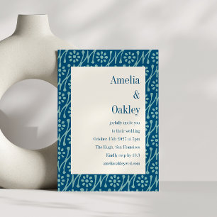 Blaue Boho-Floral-Blumen-Hochzeit in Teal-Optik Mo Einladung