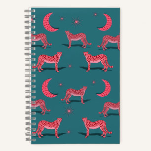 Blaue Boho-Gepard und rosa Mond-Notizbuch Notizblock
