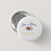 blaue boho-liebe in blüte Brautdusche Name Retro Button (Vorne & Hinten)