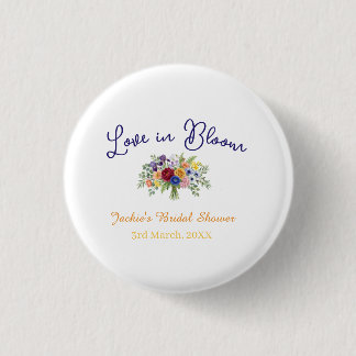 blaue boho-liebe in blüte Brautdusche Name Retro Button