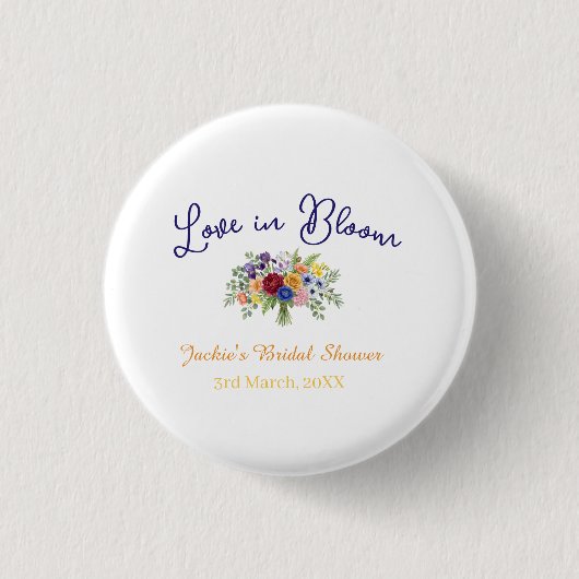 blaue boho-liebe in blüte Brautdusche Name Retro Button (Vorderseite)