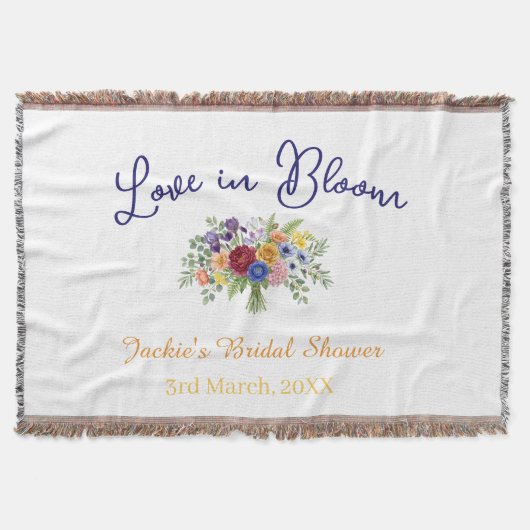 blaue boho-liebe in blüte Brautdusche Name Retro Decke (Vorderseite)