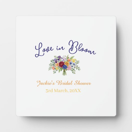 blaue boho-liebe in blüte Brautdusche Name Retro Fotoplatte (Vorderseite)