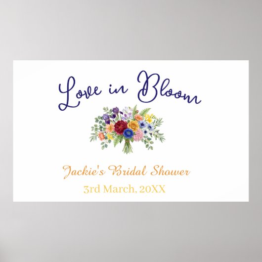 blaue boho-liebe in blüte Brautdusche Name Retro Poster (Vorne)
