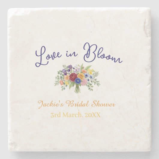 blaue boho-liebe in blüte Brautdusche Name Retro Steinuntersetzer (Vorderseite)