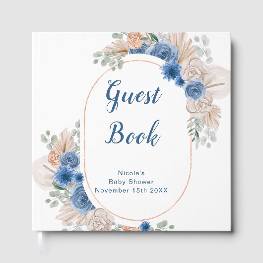 Blaue Boho-Pampasgras-Baby-Party Gästebuch (Vorderseite)