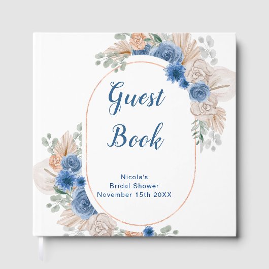 Blaue Boho-Pampasgras-Brautparty Gästebuch (Vorderseite)