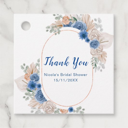 Blaue Boho-Pampasgras-Brautparty Geschenkanhänger (Vorderseite)