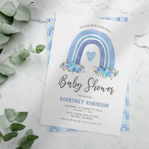 Blaue Boho-Regenbogen-Jungen-Baby-Party-Einladung Einladung