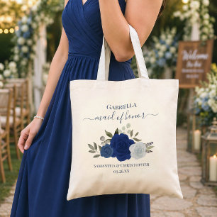 Blaue Boho Rosen Elegante Trauzeugin Hochzeit Tragetasche