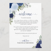 Blaue Boho-Rosen Hochzeitsbegrüßung & Programm (Vorderseite)