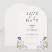 Blaue Boho-Wildblumen-Hochzeit - Save the Date Einladung (Vorne/Hinten)