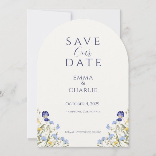 Blaue Boho-Wildblumen-Hochzeit - Save the Date Einladung (Vorderseite)