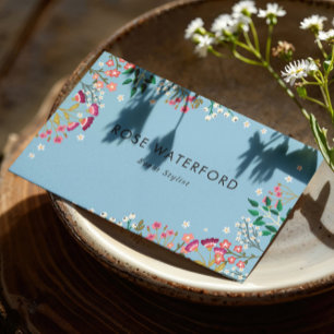 Blaue Boho-Wildblumen Visitenkarte