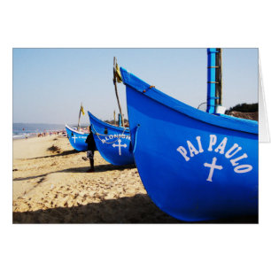 Blaue Boote am Candolim Strand Goa Indien
