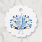 Blaue Boote & Bows Babyparty Geschenkanhänger (Vorderseite)