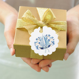 Blaue Boote & Bows Babyparty Geschenkanhänger