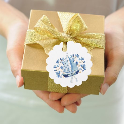 Blaue Boote & Bows Babyparty Geschenkanhänger