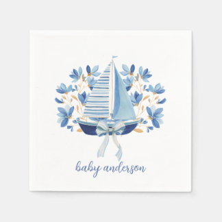 Blaue Boote & Bows Babyparty Serviette