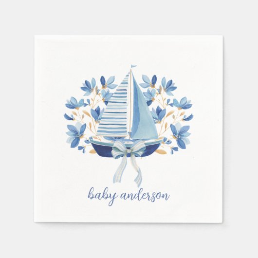Blaue Boote & Bows Babyparty Serviette (Vorderseite)