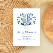 Blaue Boote & Schleifen Baby Shower Einladung