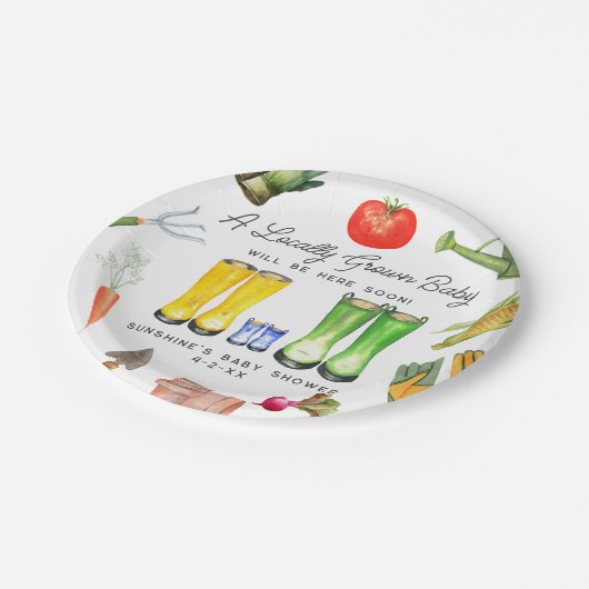 Blaue Boots Gemüsedusche Pappteller (Schrägansicht)